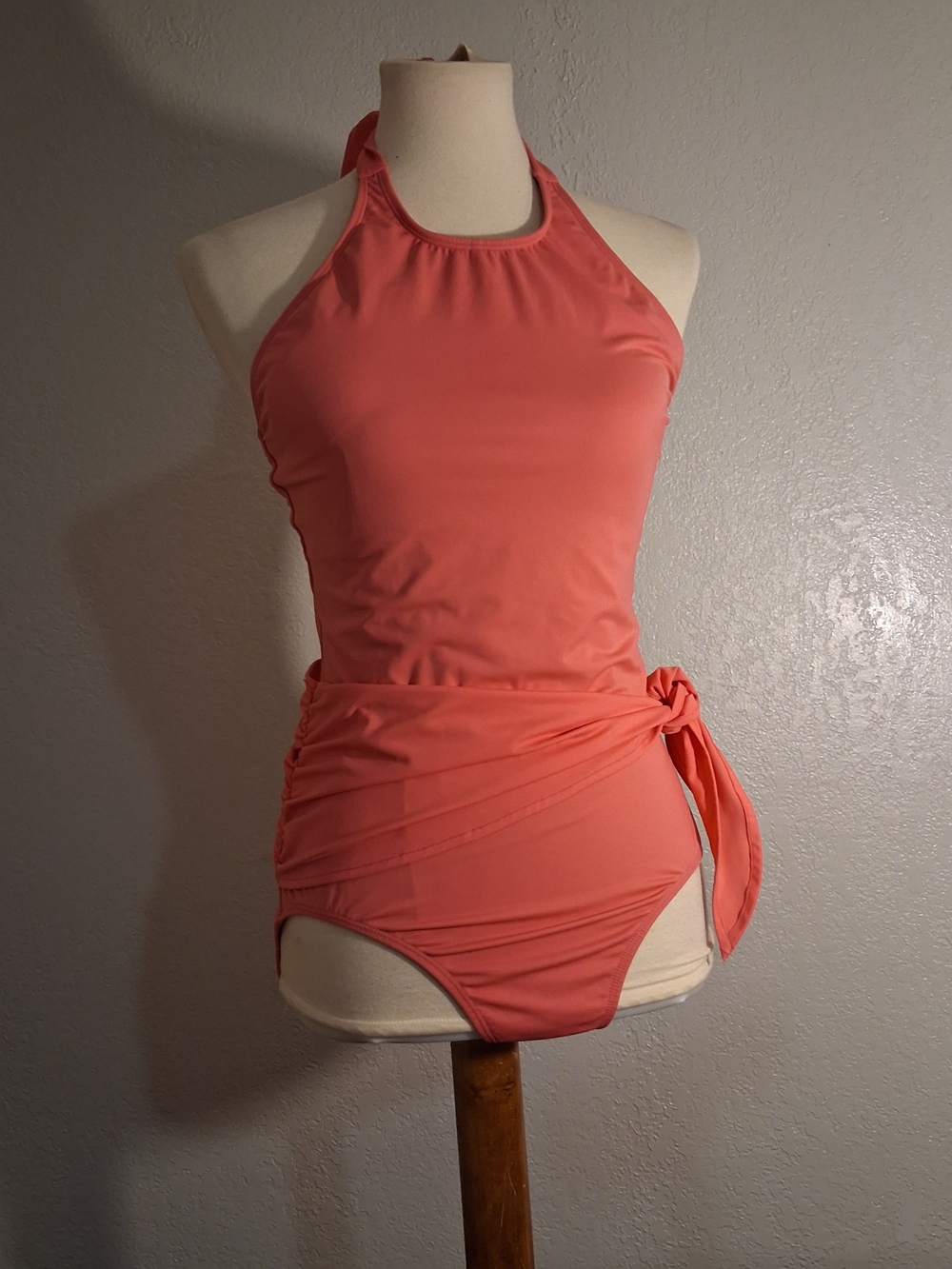 Hermoza Coral Halter One-Piece Swimsuit with Side Tie